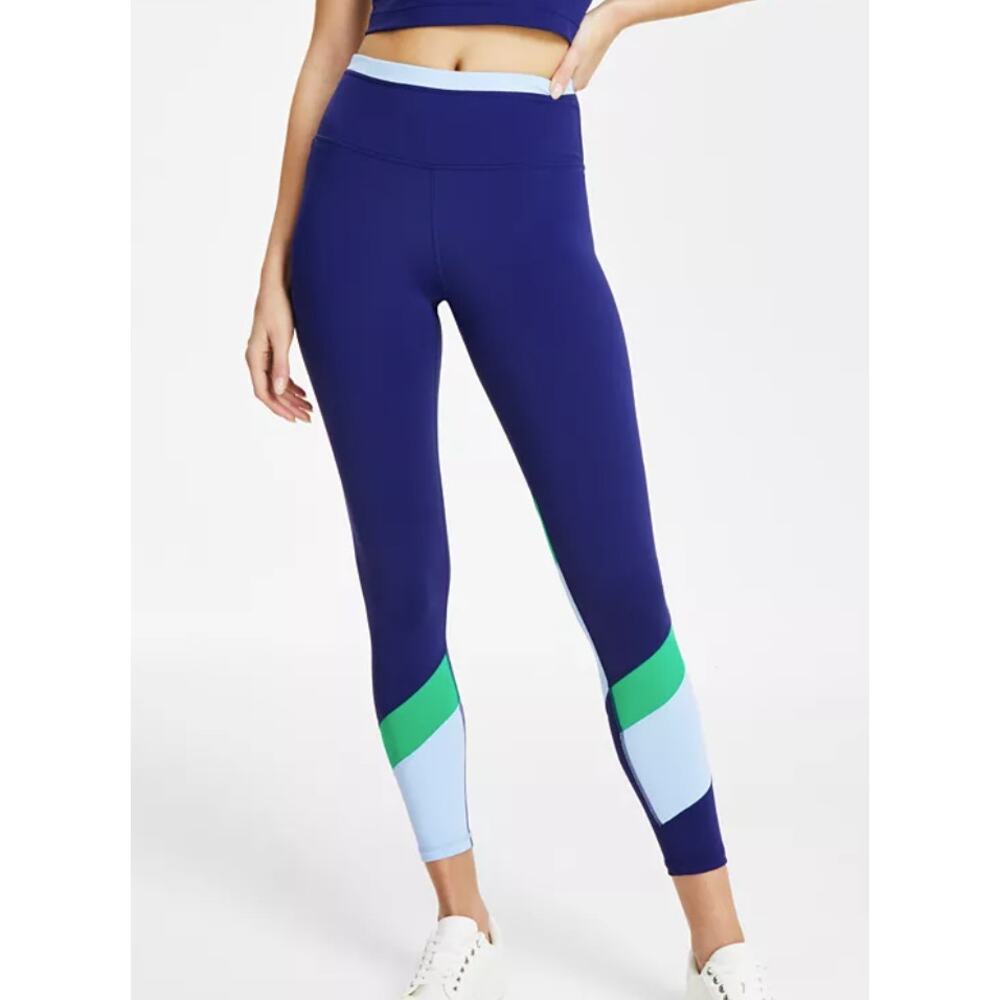 ID Ideology Womens Plus Size 1X Color Block 7/8 Legging Pants Blue Gym Yoga New